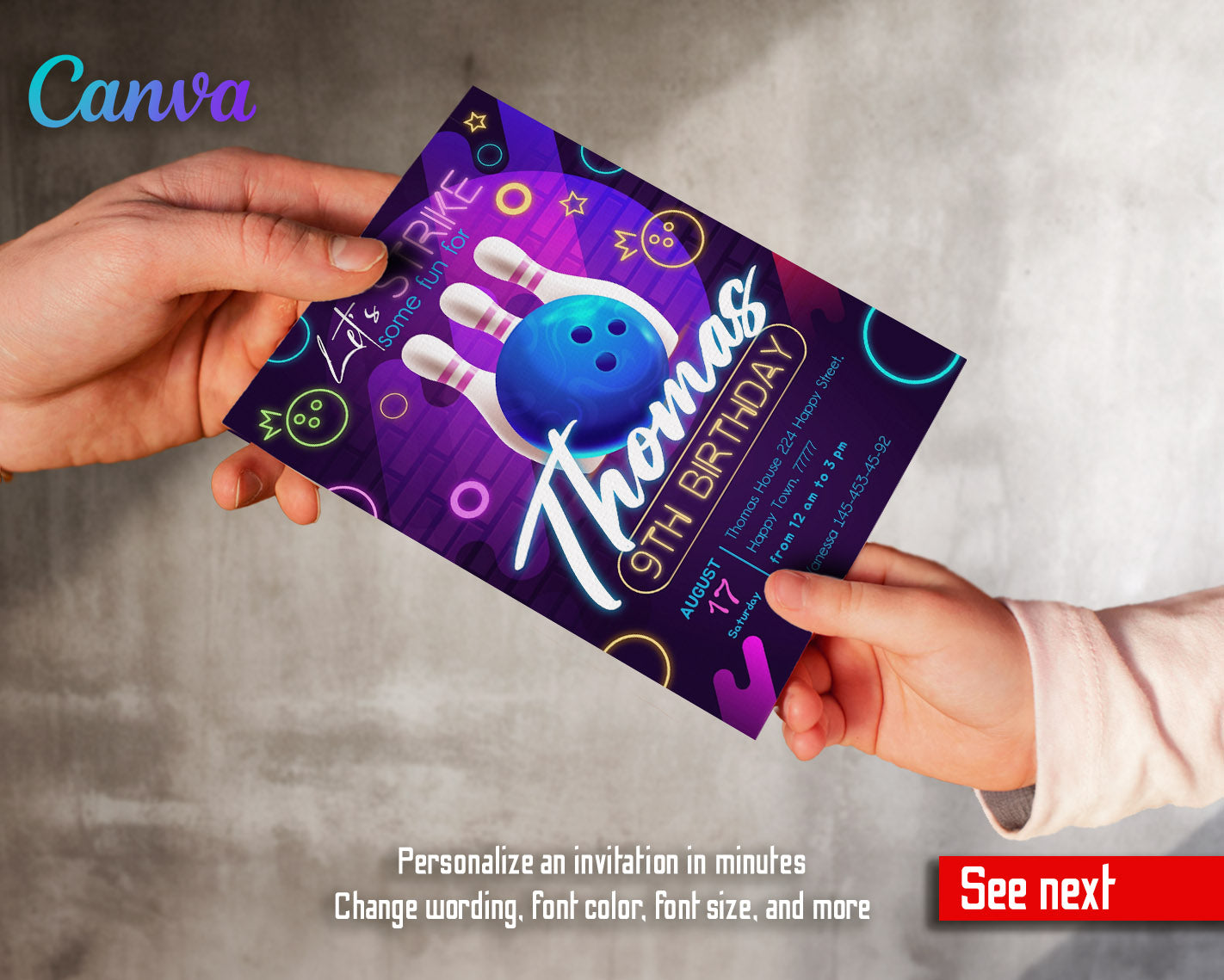 Bowling Strike Up customizable invitation template | Share or Print | | GY861