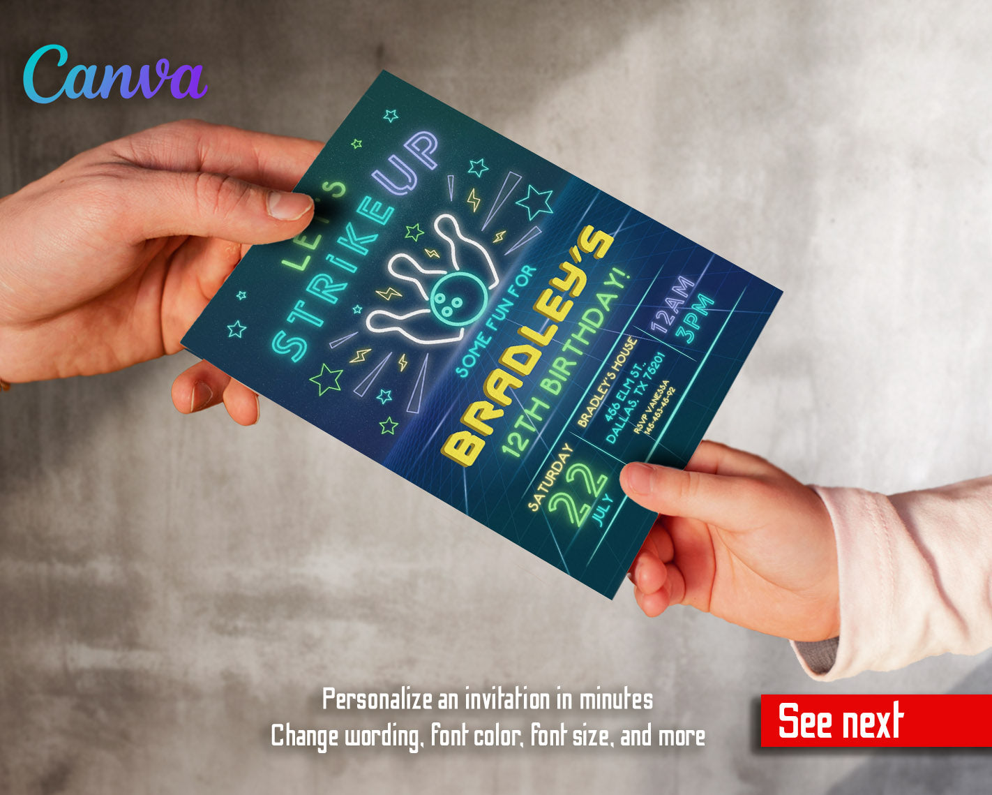Bowling Strike Up customizable invitation template | Share or Print |  | WR839
