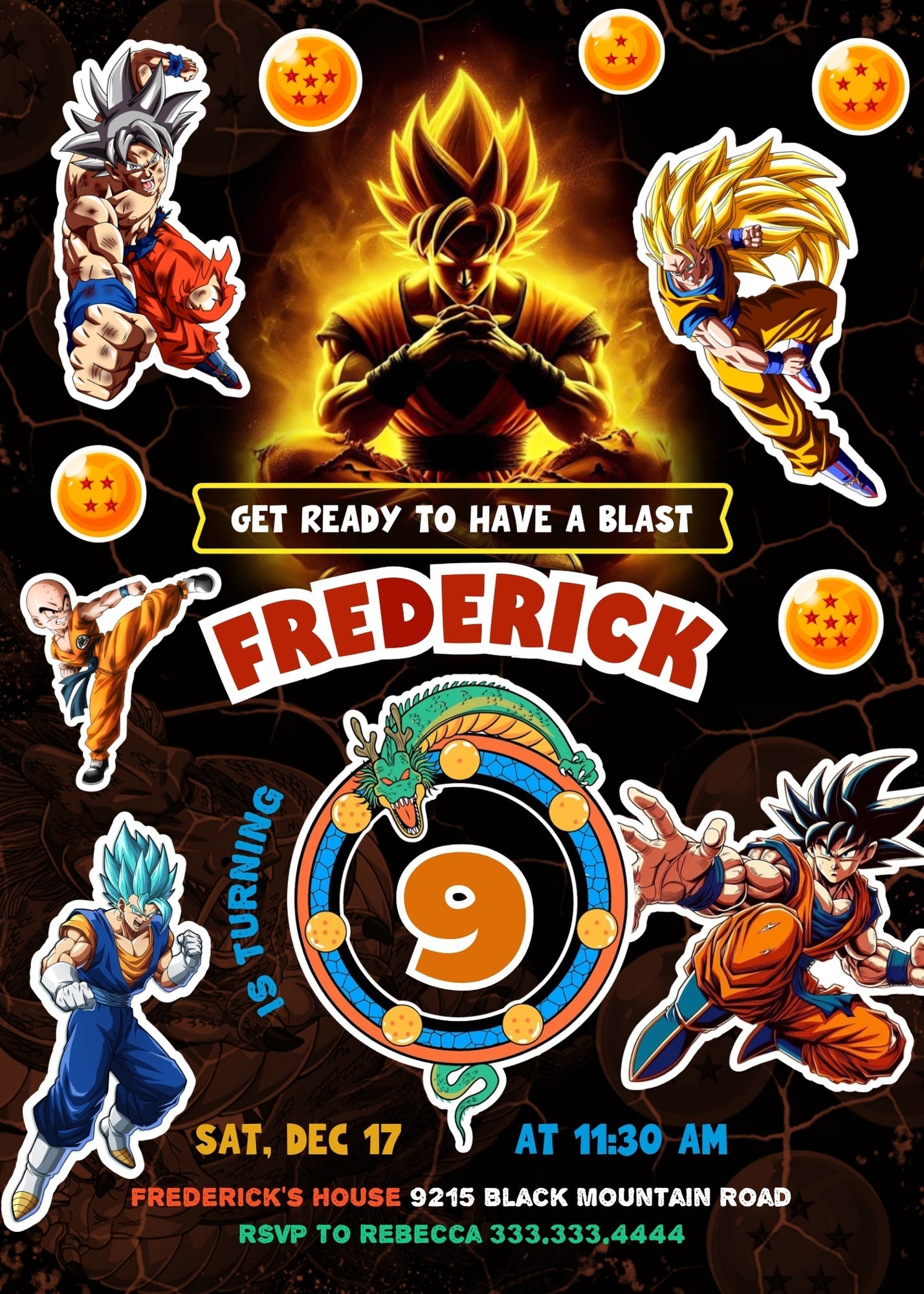 Dragon Ball Z Anime customizable invitation template | Share or Print | boy | WH909