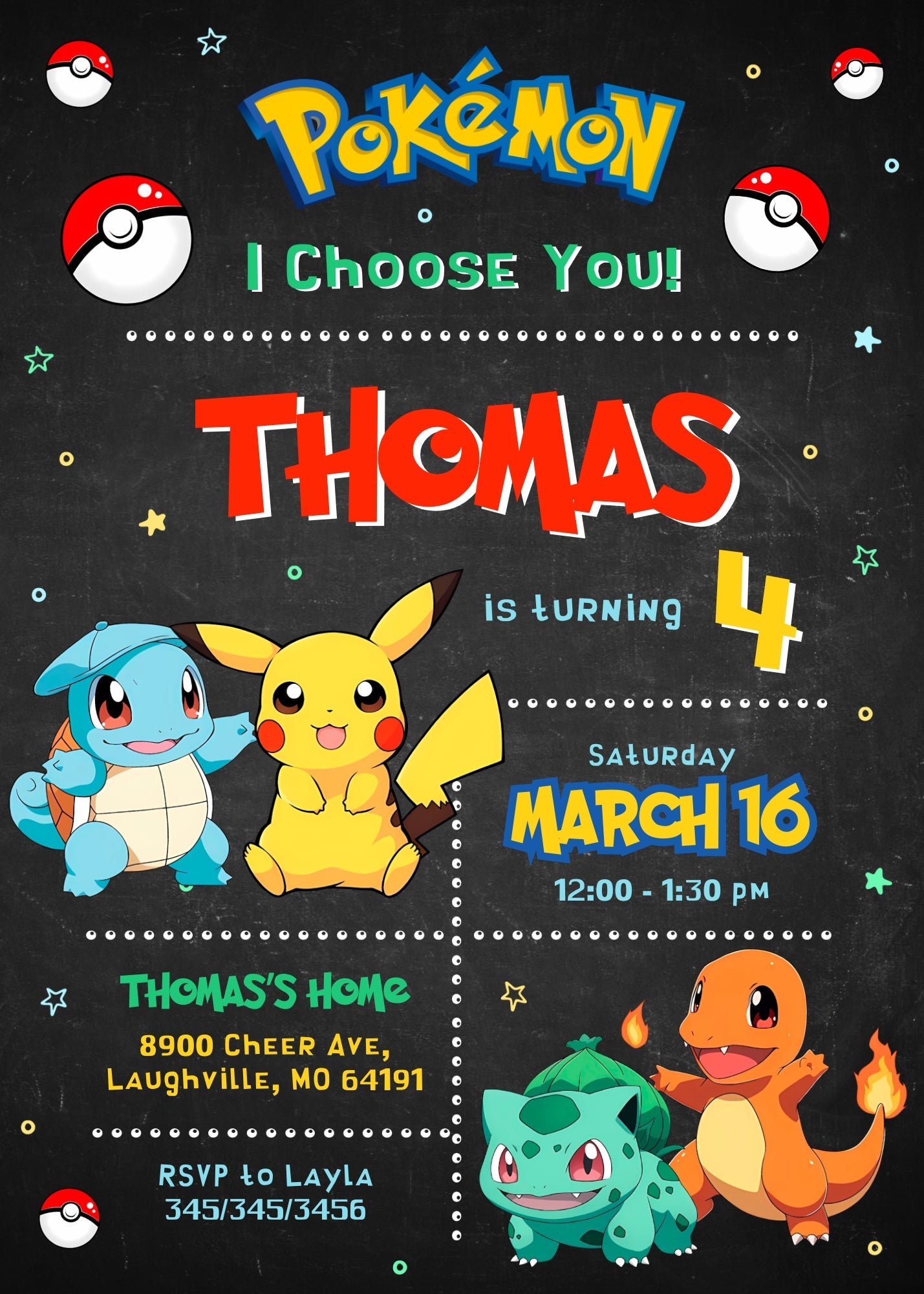Pokemon Pikachu customizable invitation template | Share or Print | | SP453