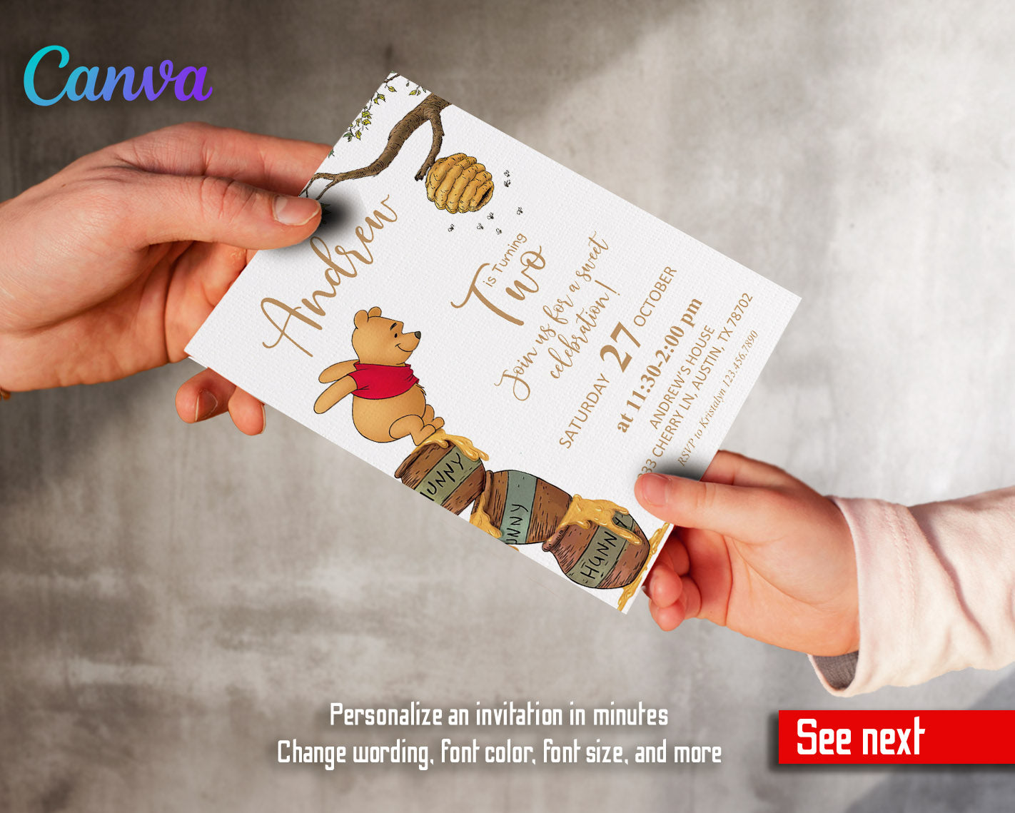 Winnie the Pooh customizable invitation template | Share or Print | | IJ591