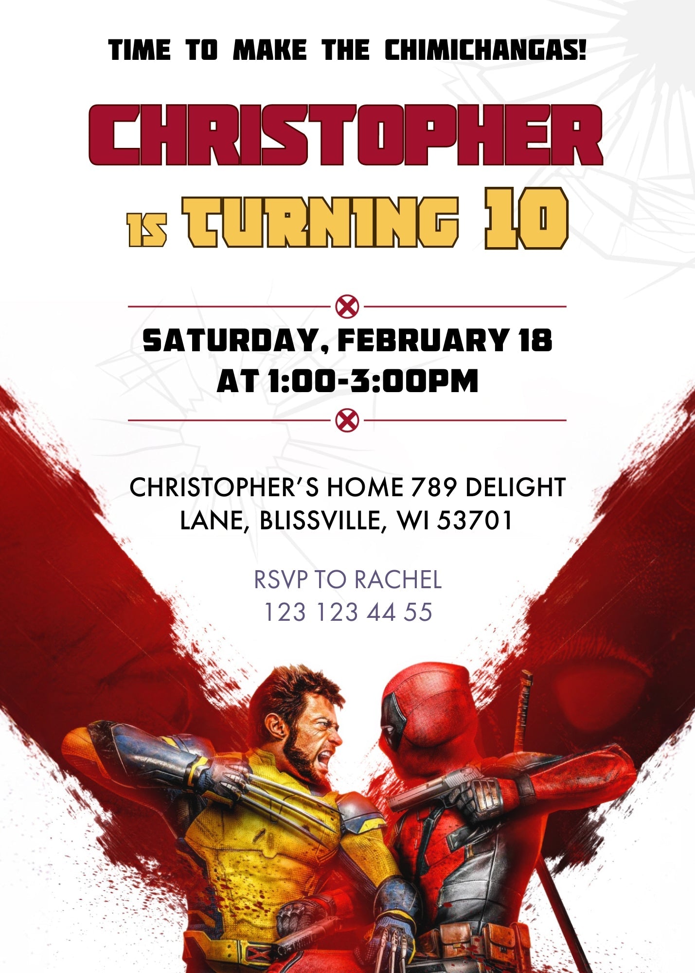 Deadpool Wolverine Marvel customizable invitation template | Share or Print | boy | DX165