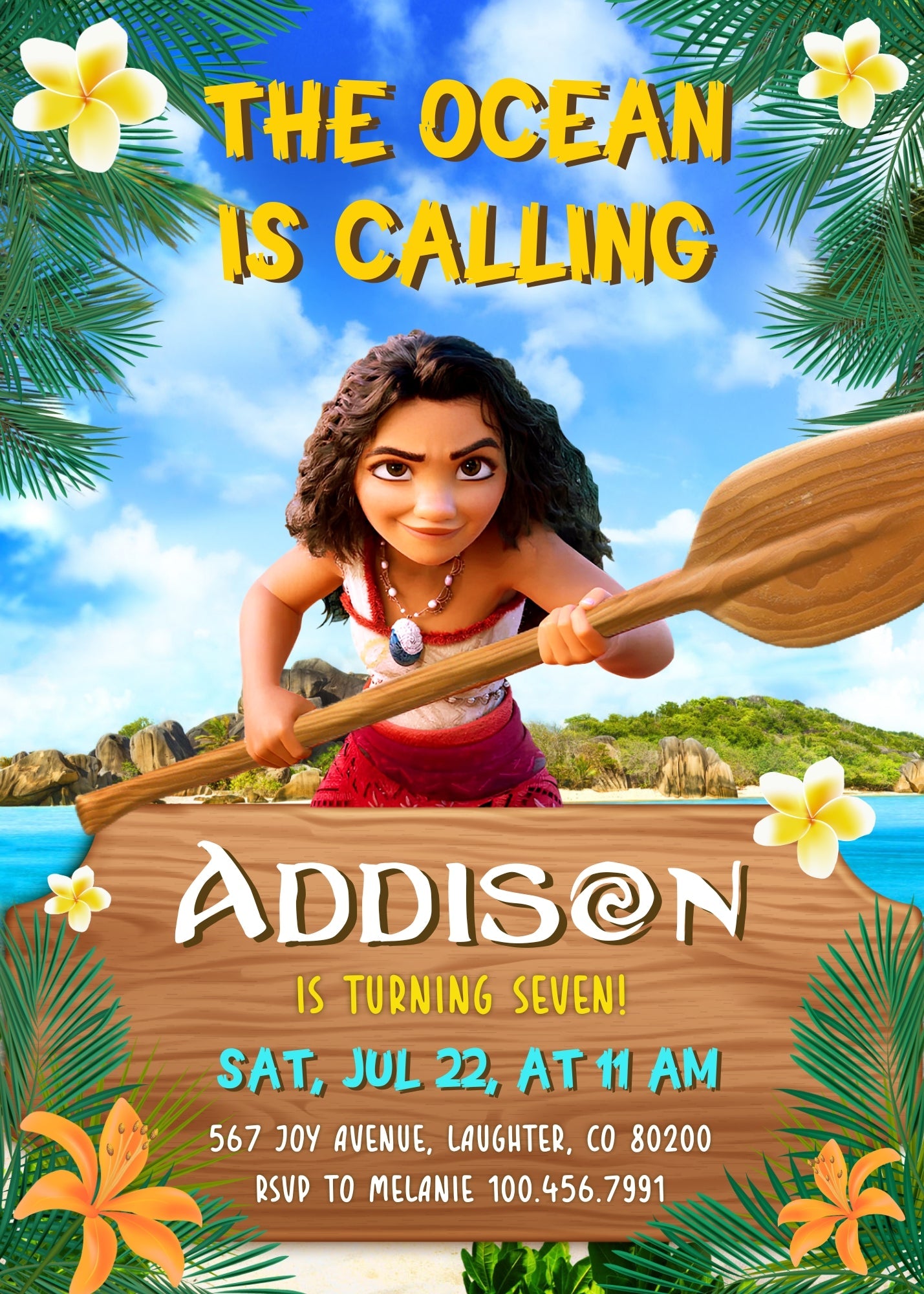 Moana Princess customizable invitation template | Share or Print | girl | HQ106