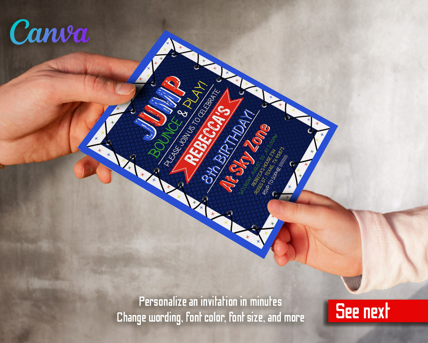 Trampoline Jump Party  customizable invitation template | Share or Print |  | GE691