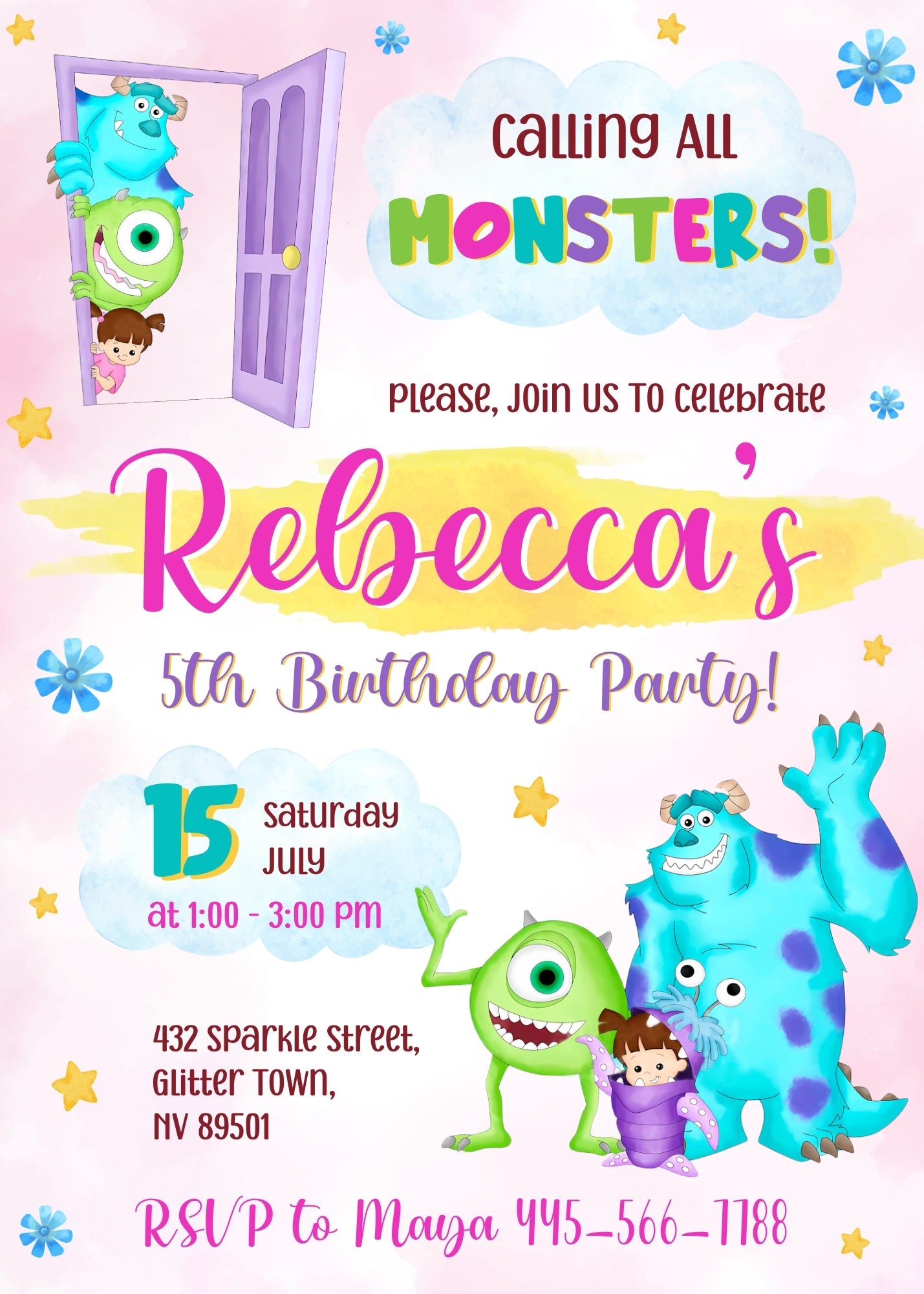 Monsters, Inc. customizable invitation template | Share or Print | | II507