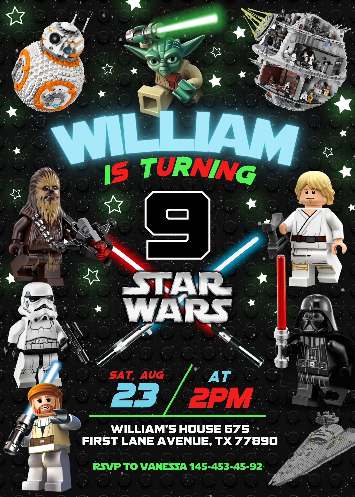 Star Wars Darth Vader Lego Minifigures customizable invitation template | Share or Print | | TM200