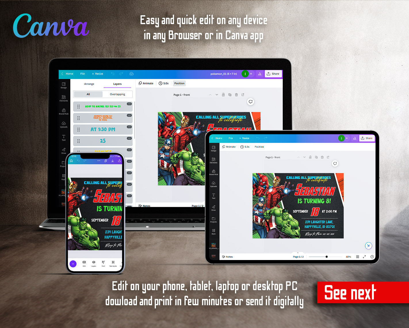 Avengers Marvel Superhero customizable invitation template | Share or Print | boy | CI575