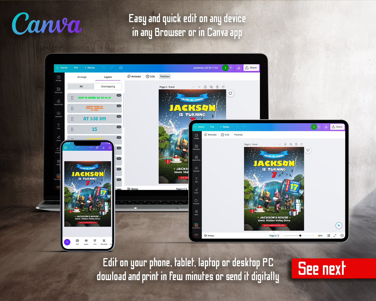 Roblox Gamer customizable invitation template | Share or Print | | EY189