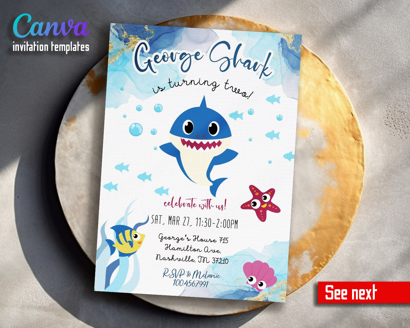 Baby Shark customizable invitation template | Share or Print | | YR284