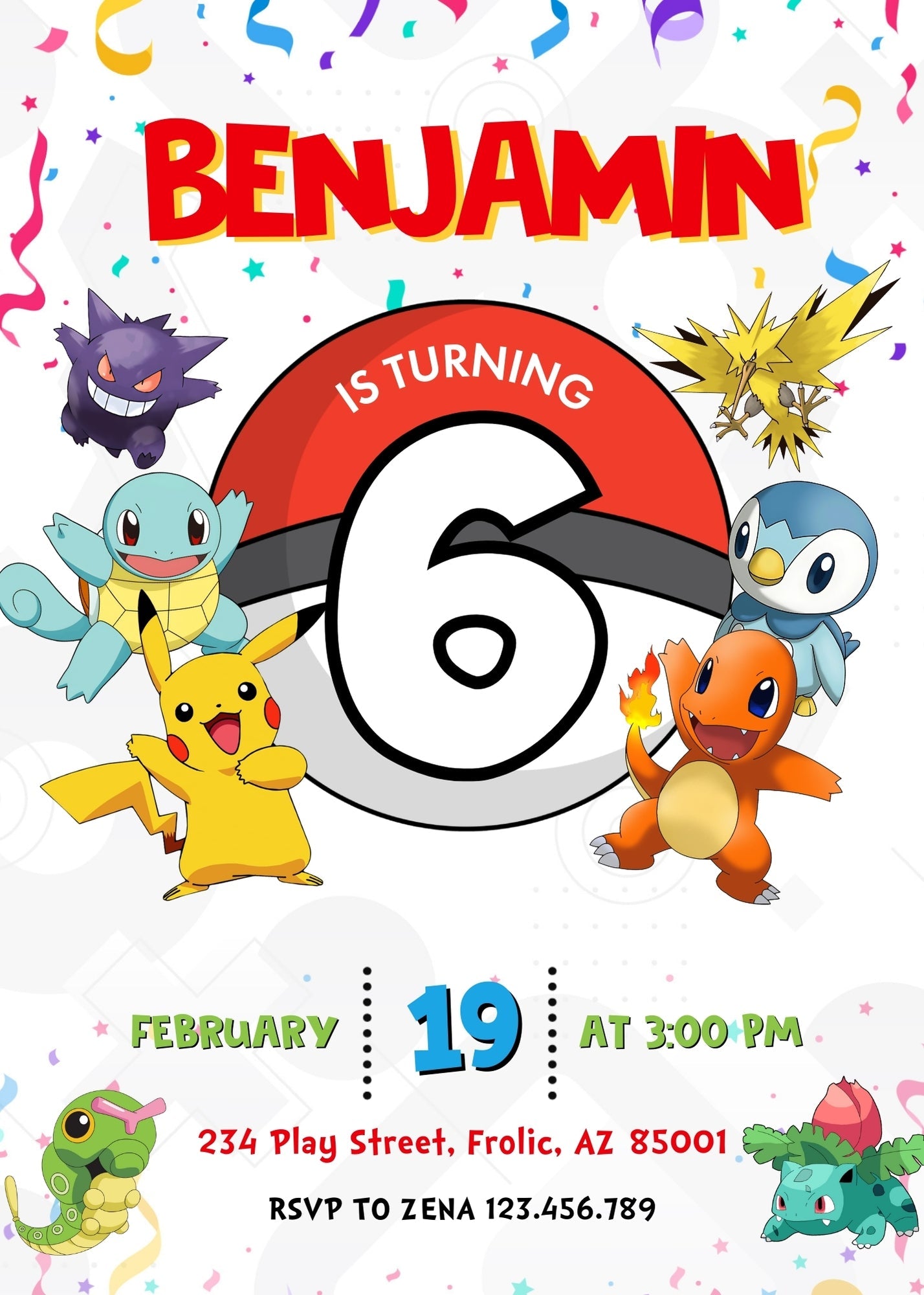 Pokemon Pikachu customizable invitation template | Share or Print | | PM412