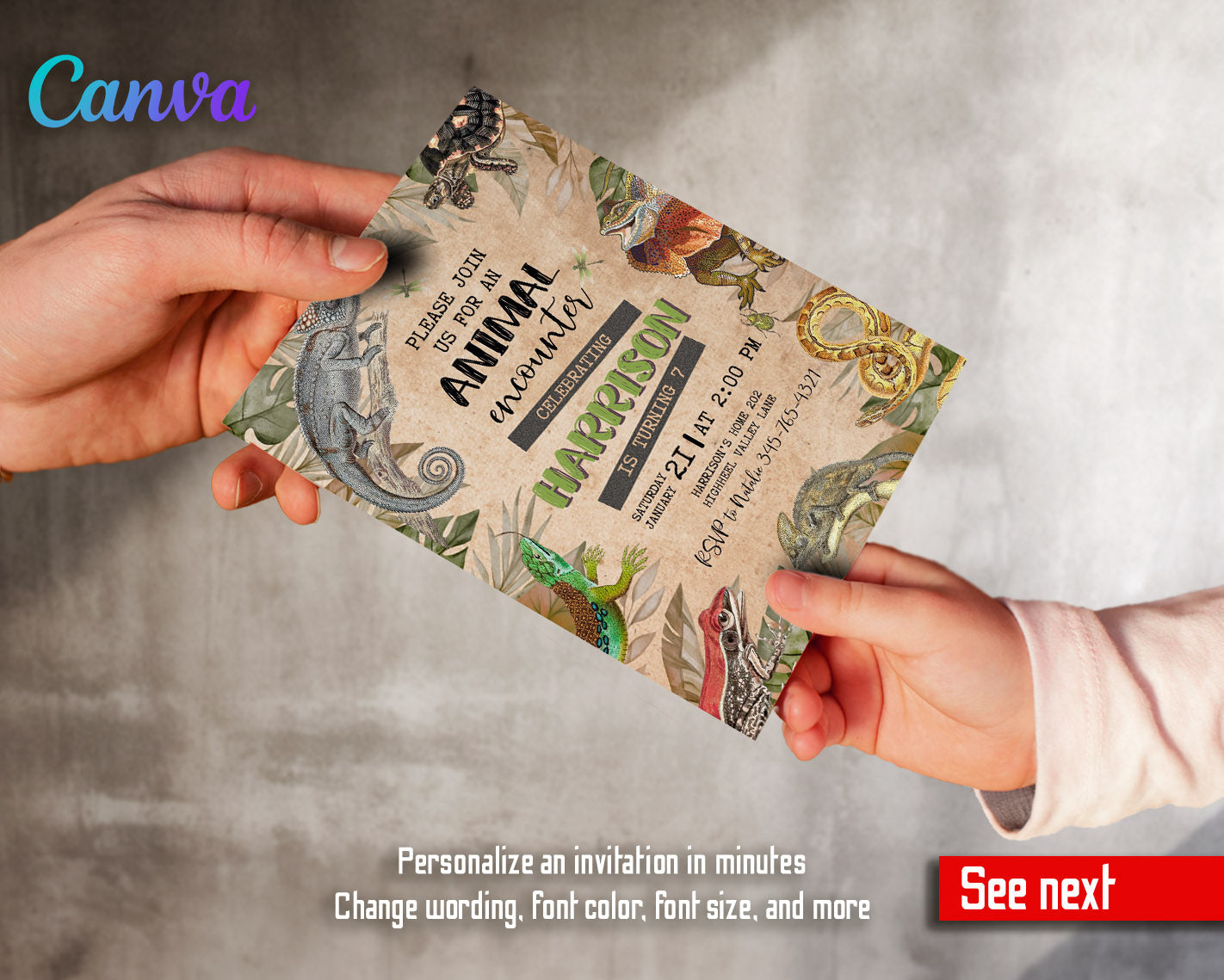 Reptile Lizard Snake customizable invitation template | Share or Print | | NK823
