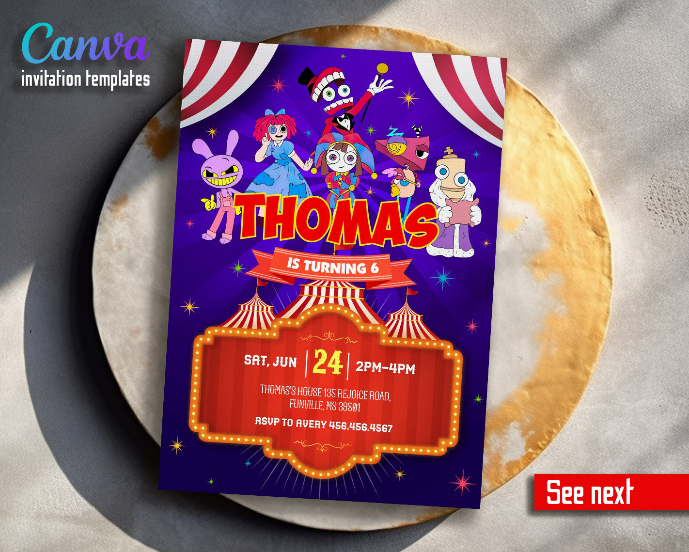 The Amazing Digital Circus customizable invitation template | Share or Print | | YV917