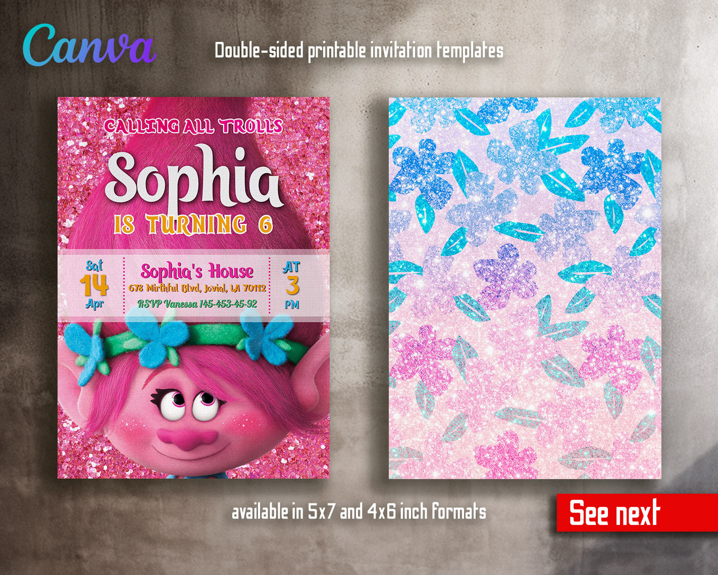 Trolls Poppy customizable invitation template | Share or Print | | YD328
