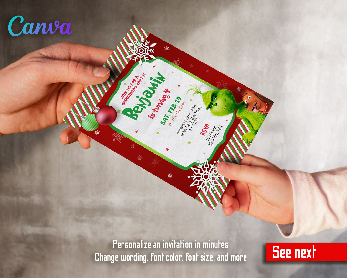 The Grinch Merry Grinchmas customizable invitation template | Share or Print | | VA135