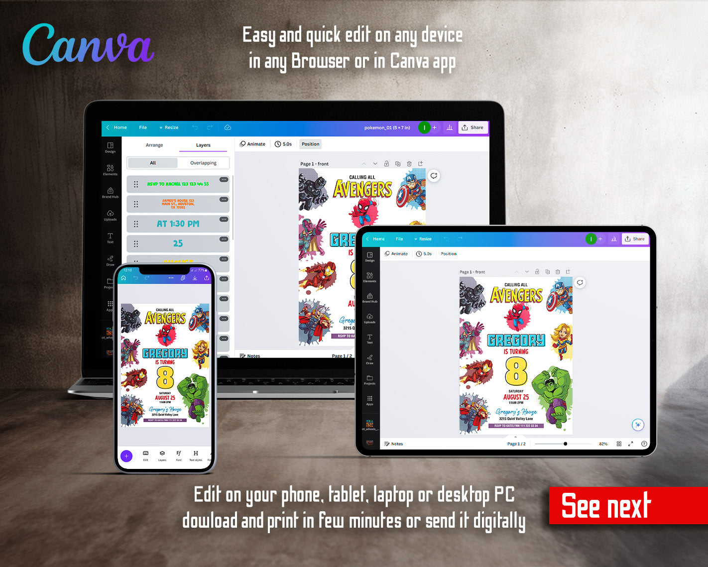 Avengers Marvel Superhero customizable invitation template | Share or Print | boy | FA876