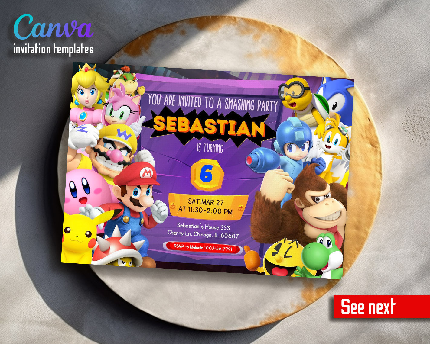 Super Smash Mario Bros customizable invitation template | Share or Print |  | CD981