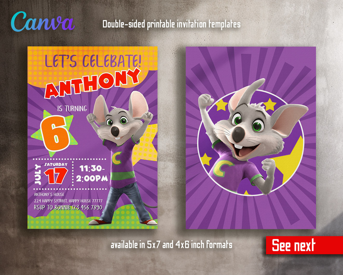 Chuck E. Cheese customizable invitation template | Share or Print | | EU285