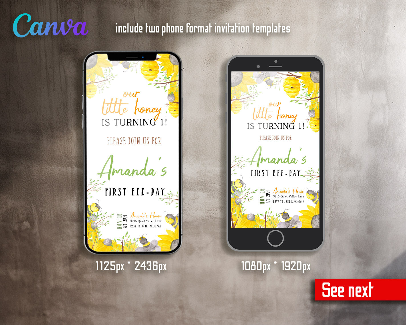 1st Bee Day Party customizable invitation template | Share or Print | | XZ273