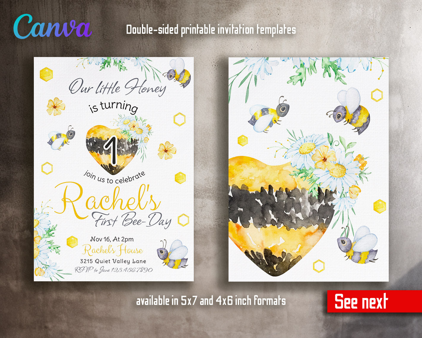 1st Bee Day Party customizable invitation template | Share or Print | | DO020