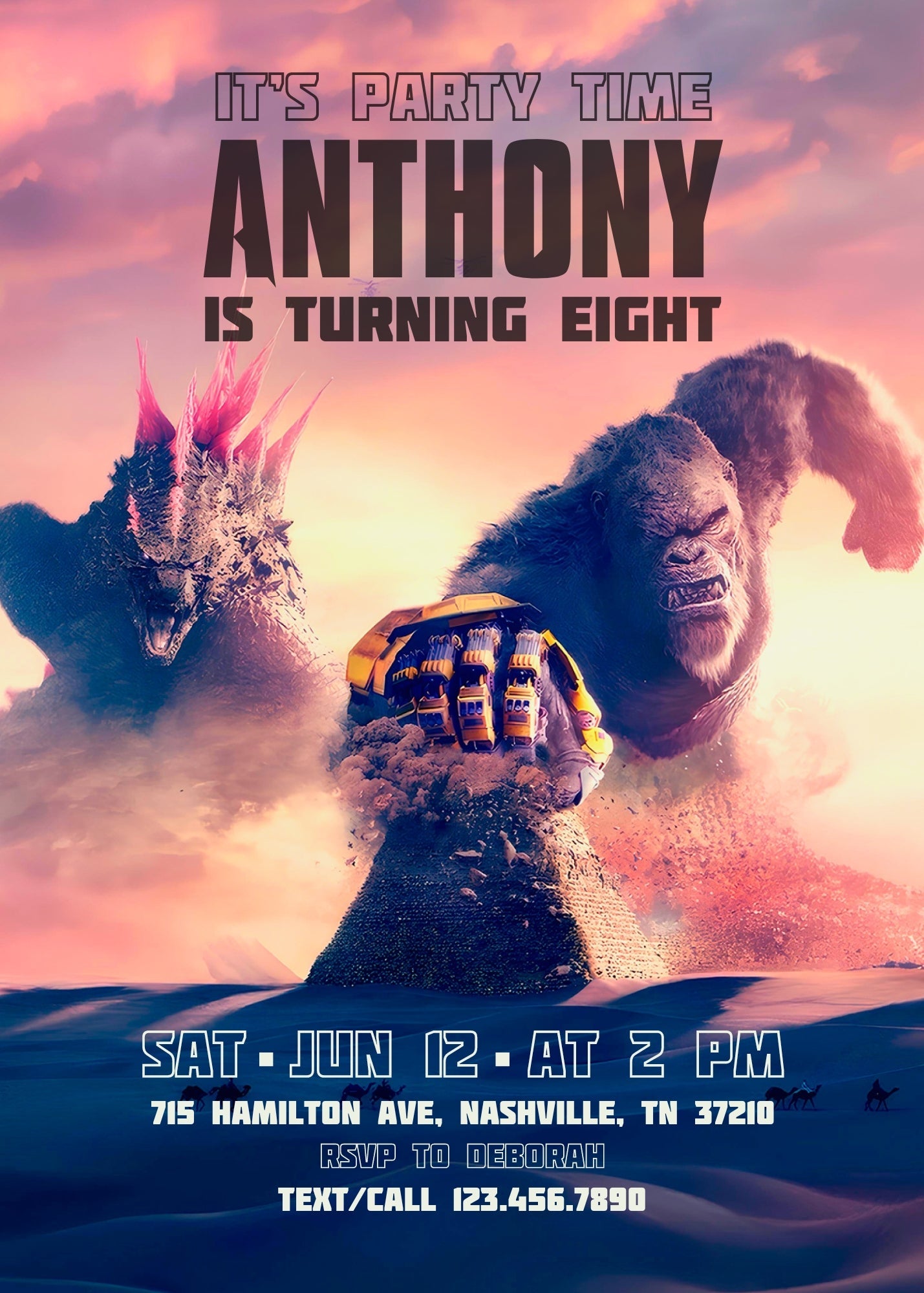 Godzilla X King Kong customizable invitation template | Share or Print | | OA349