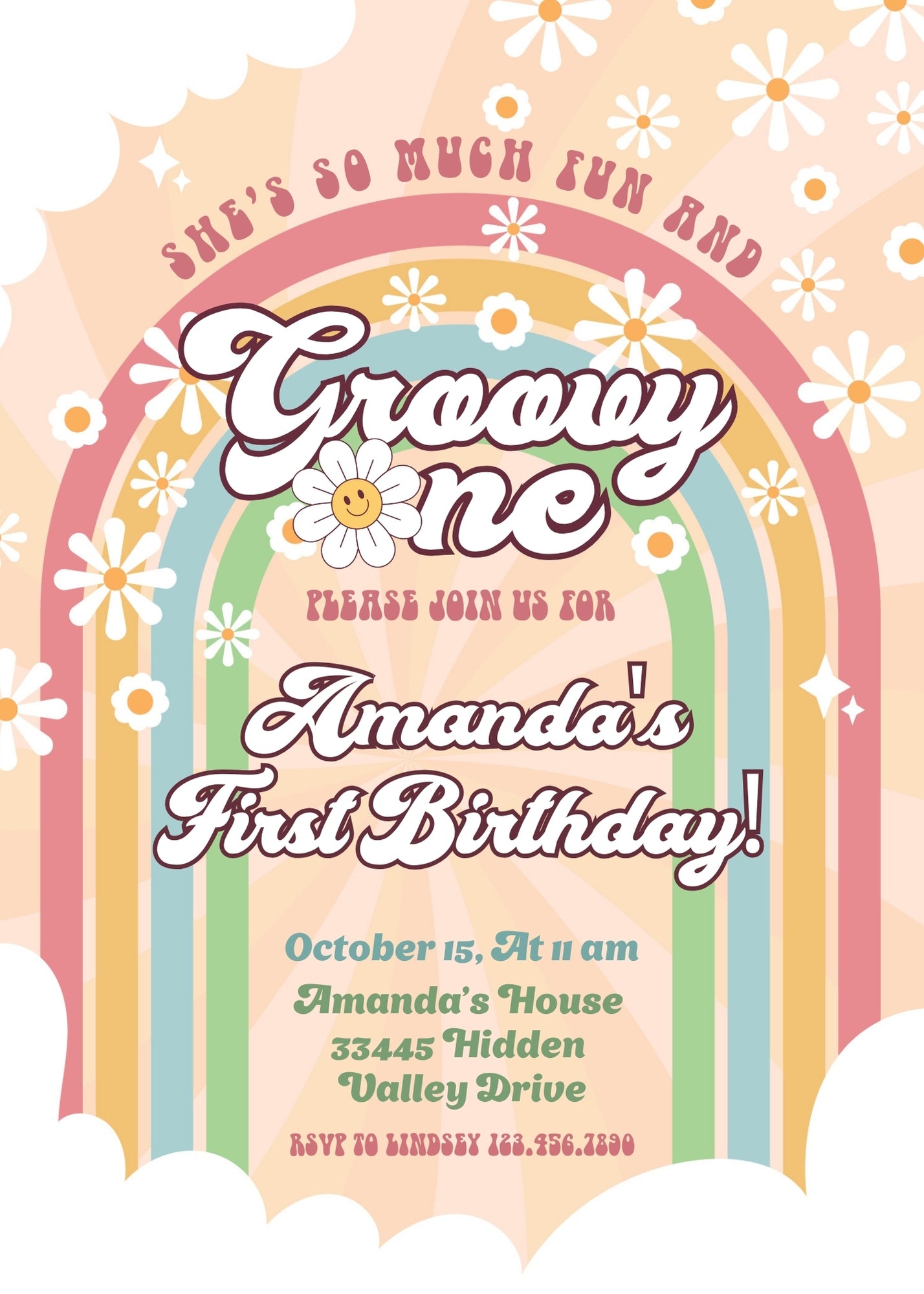 Groovy One First Birthday customizable invitation template | Share or Print | | NL959