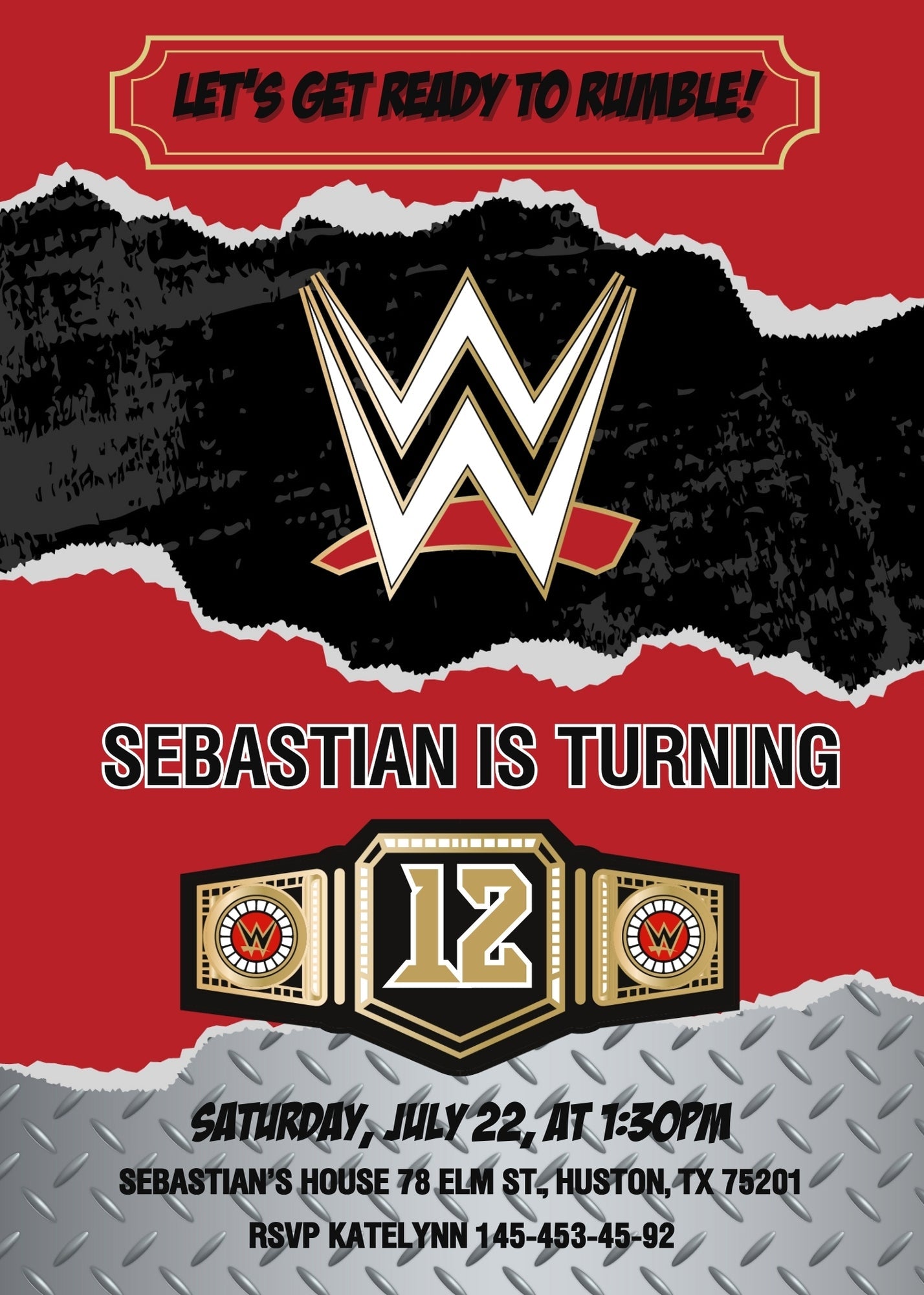Wrestling WWE WrestleMania customizable invitation template | Share or Print | boy | GT693