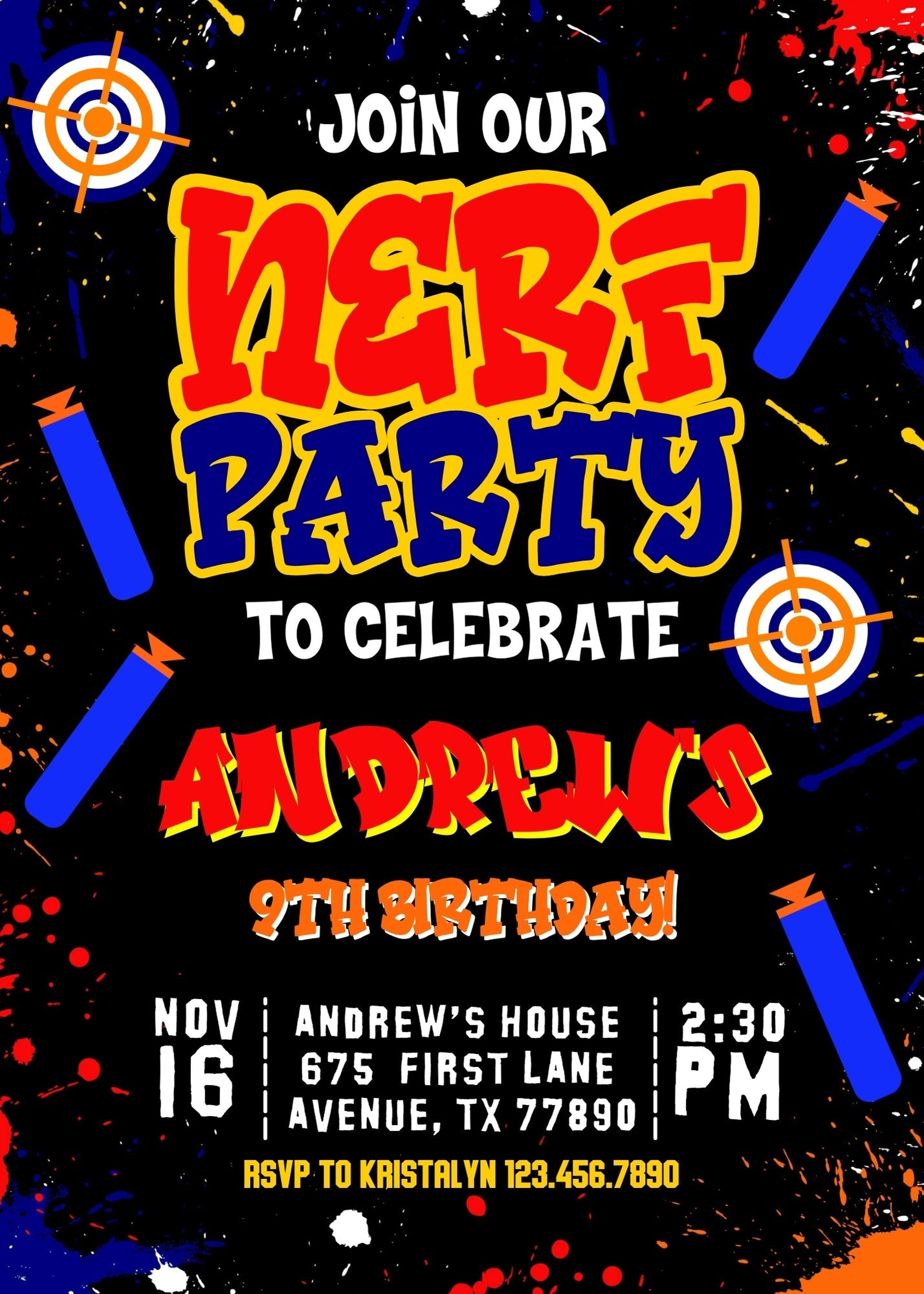 NERF Dart Wars customizable invitation template | Share or Print | boy | QB406