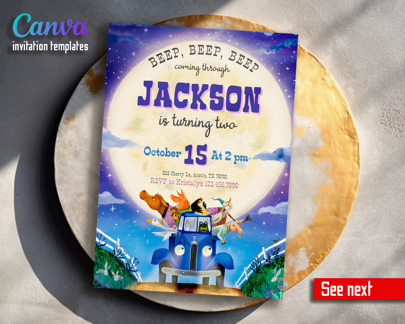Little Blue Truck customizable invitation template | Share or Print | | PG126