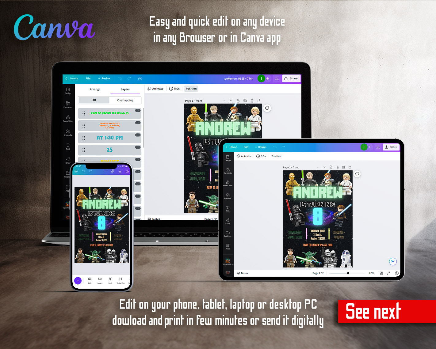 Star Wars Darth Vader Lego Minifigures customizable invitation template | Share or Print | | PB122