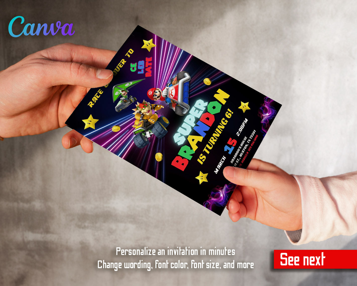 Super Mario Bros customizable invitation template | Share or Print | | SA243