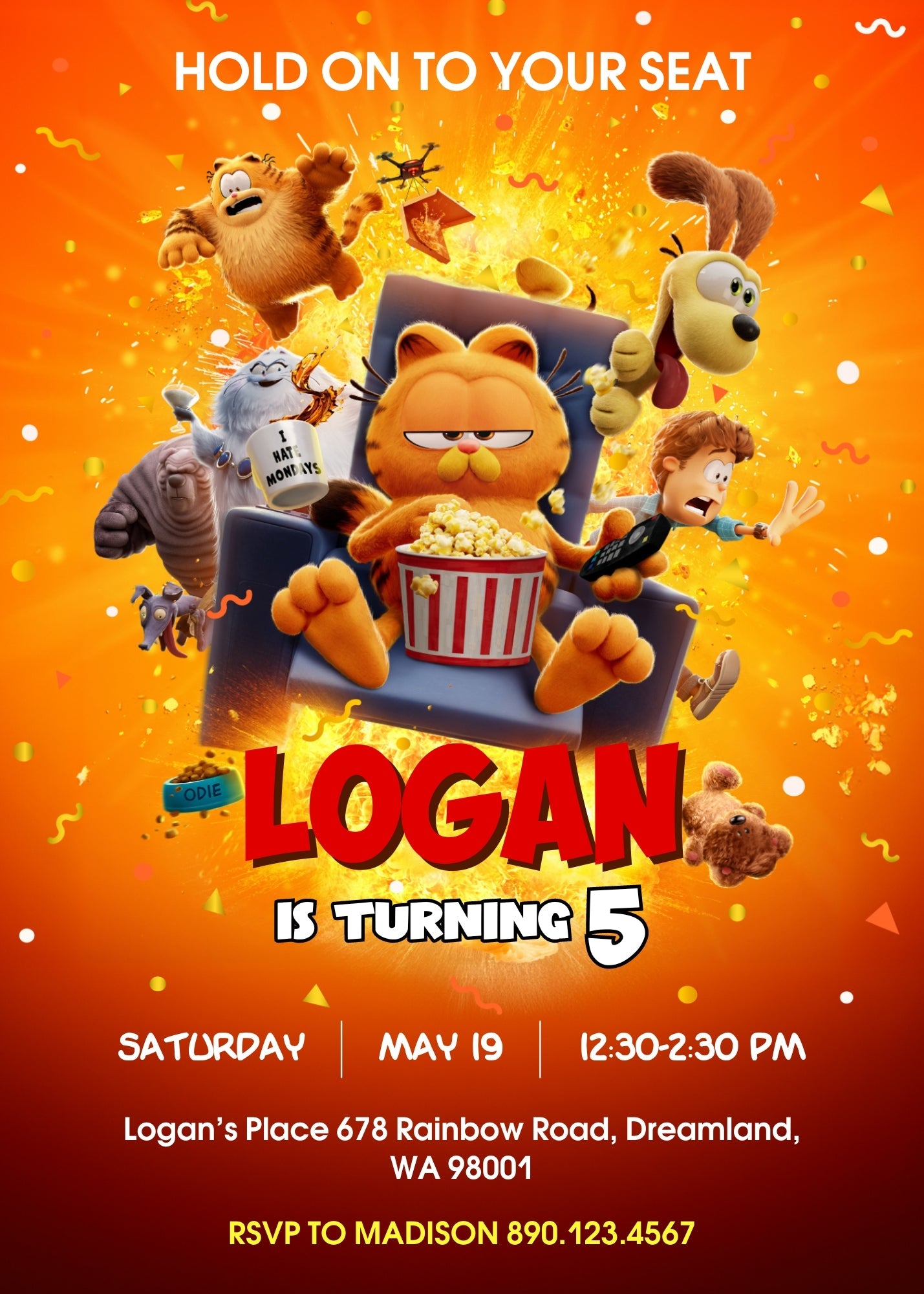 Garfield Orange Cat customizable invitation template | Share or Print | | JG388