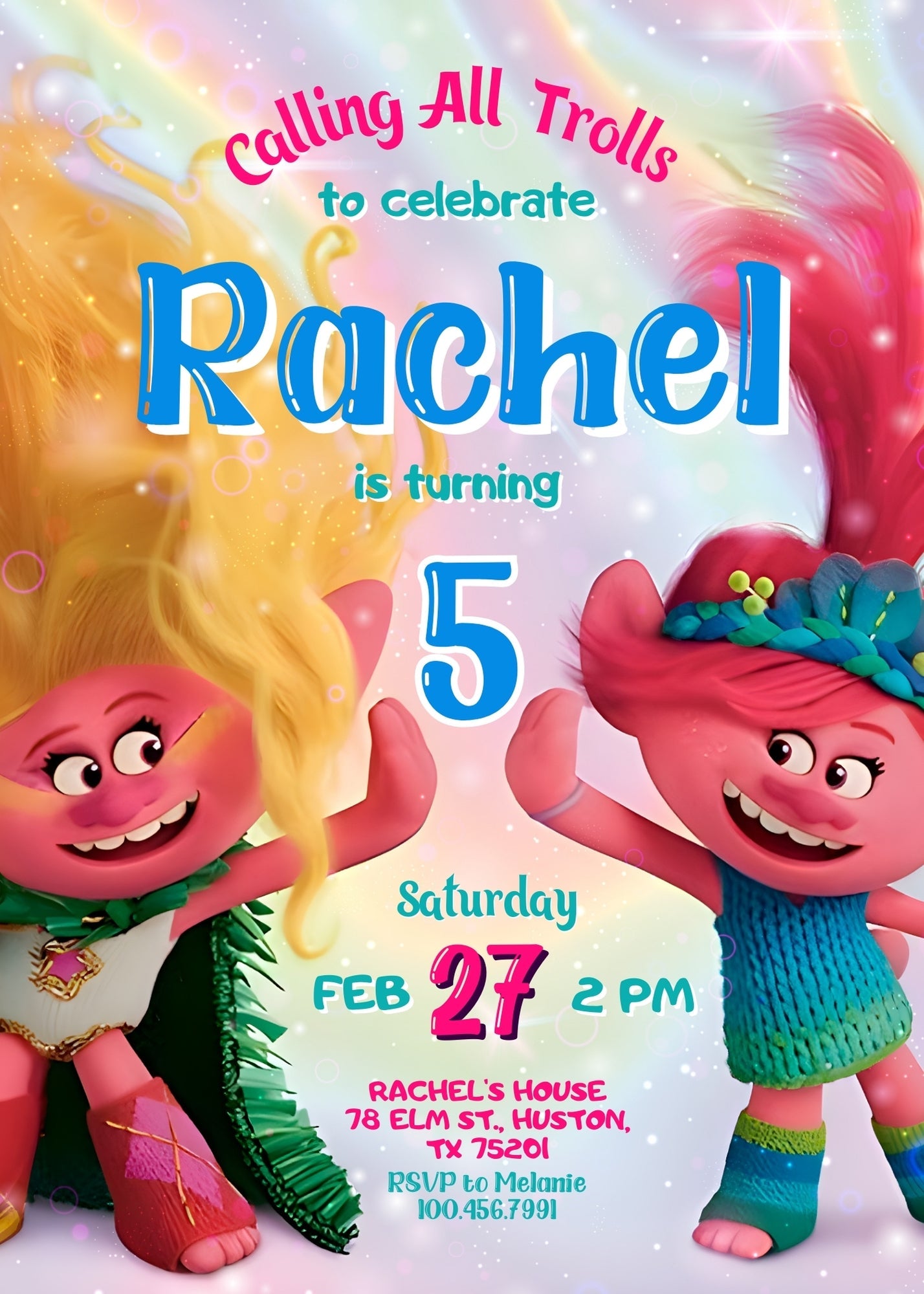 Trolls Poppy  customizable invitation template | Share or Print |  | BW619