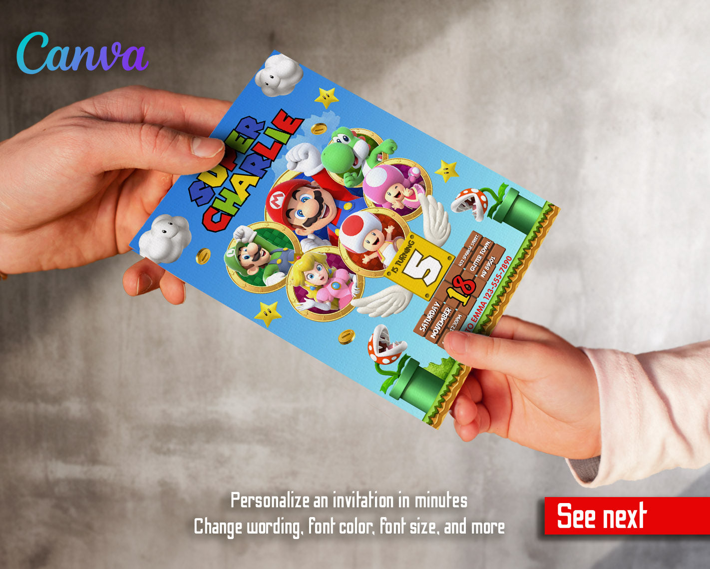 Super Mario Bros customizable invitation template | Share or Print | | VJ793