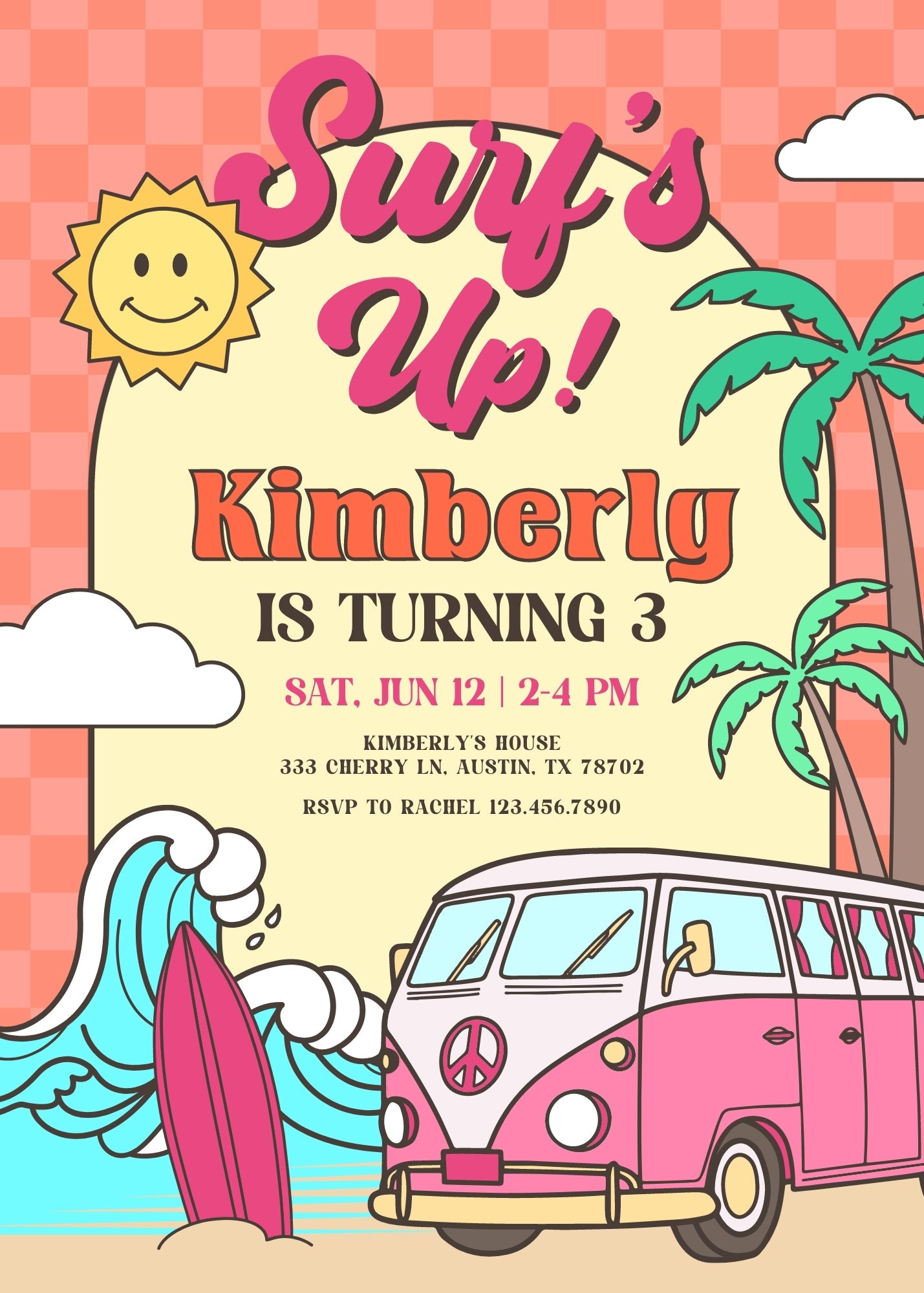 Groovy Surfvan Surfing customizable invitation template | Share or Print | | FU886