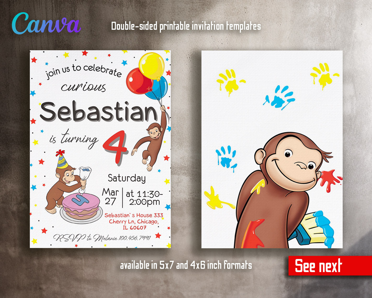 Curious George Monkey customizable invitation template | Share or Print | | KR865