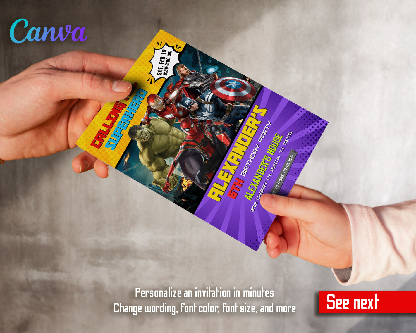Avengers Marvel Superhero customizable invitation template | Share or Print | boy | IP725