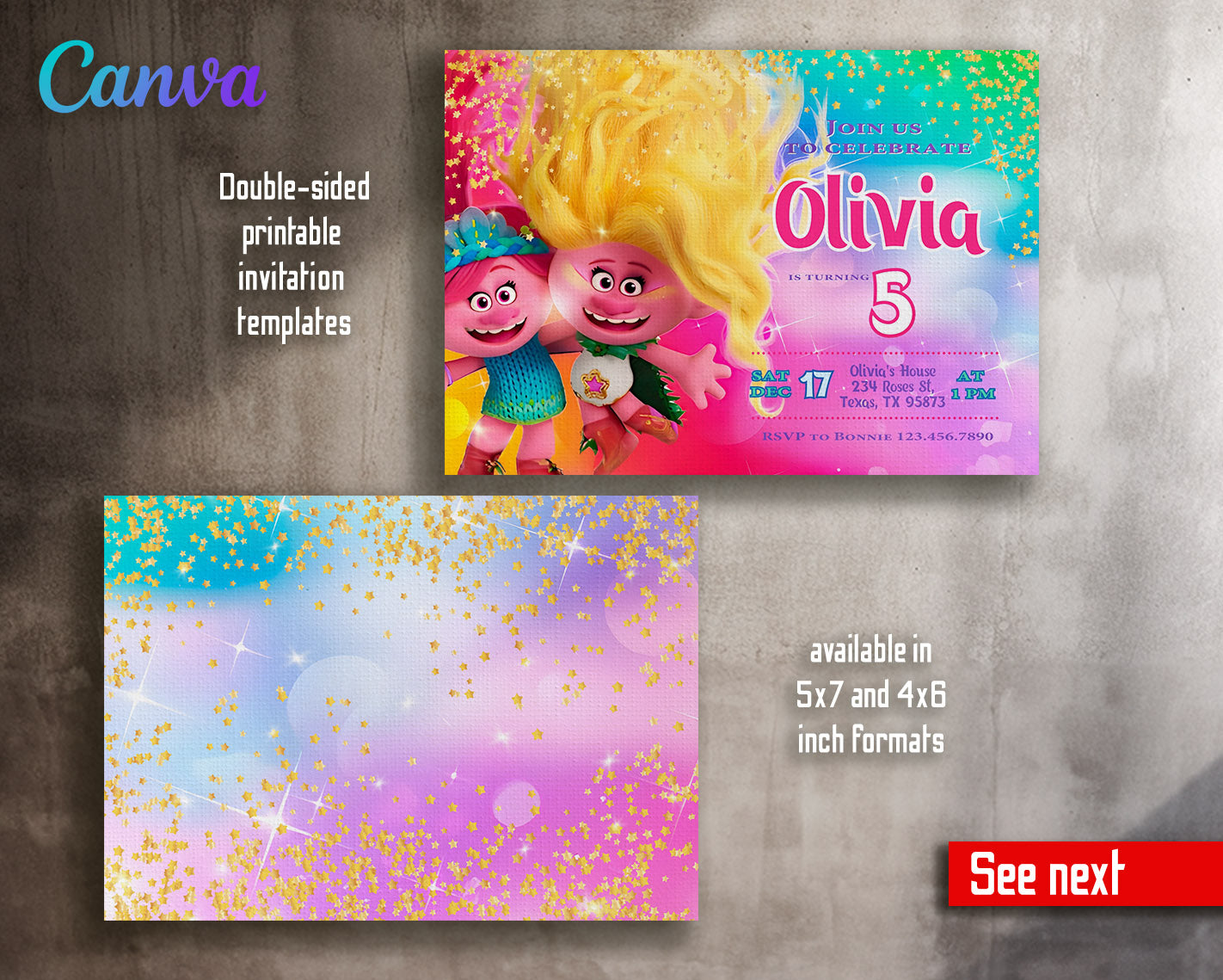 Trolls Poppy customizable invitation template | Share or Print | | WV939