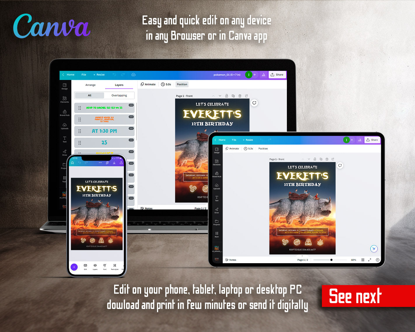 Avatar The Last Airbender customizable invitation template | Share or Print | | HD937