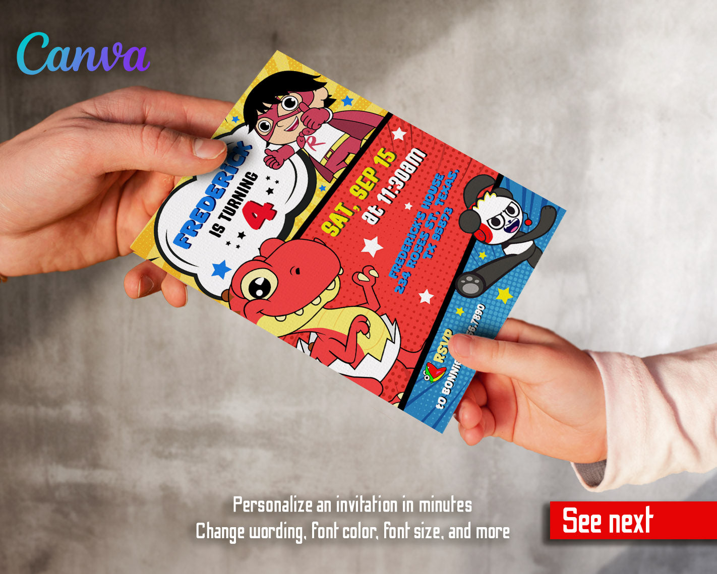 Ryan's World customizable invitation template | Share or Print | | EK491