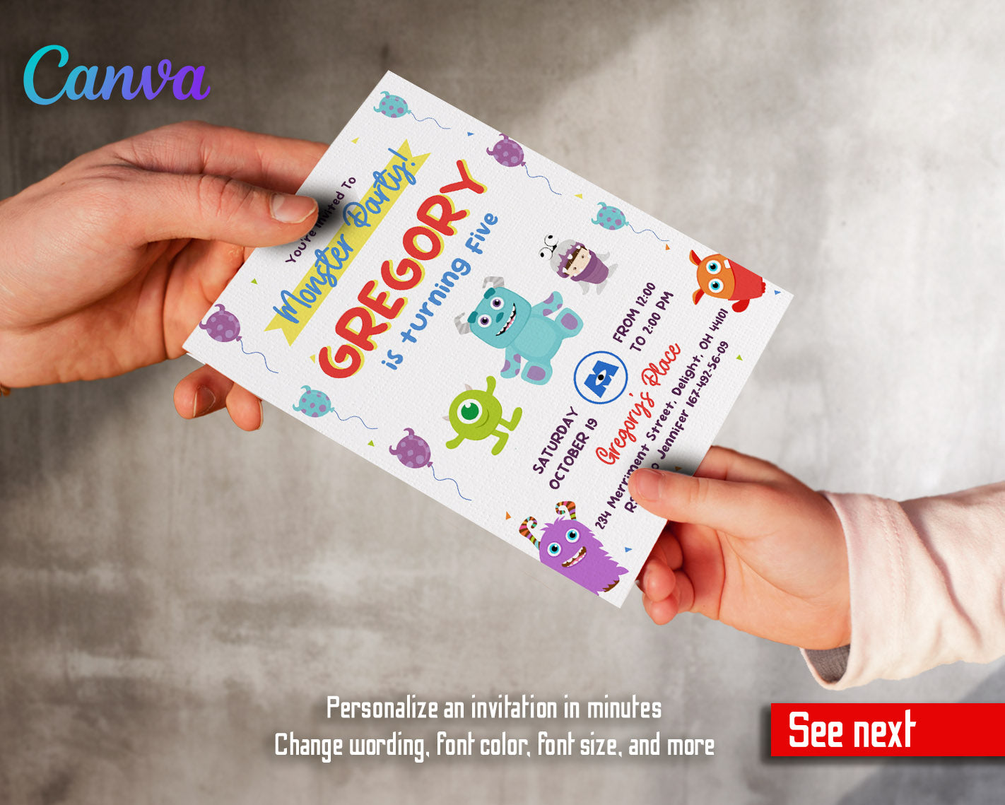 Monsters, Inc. customizable invitation template | Share or Print | | MO159