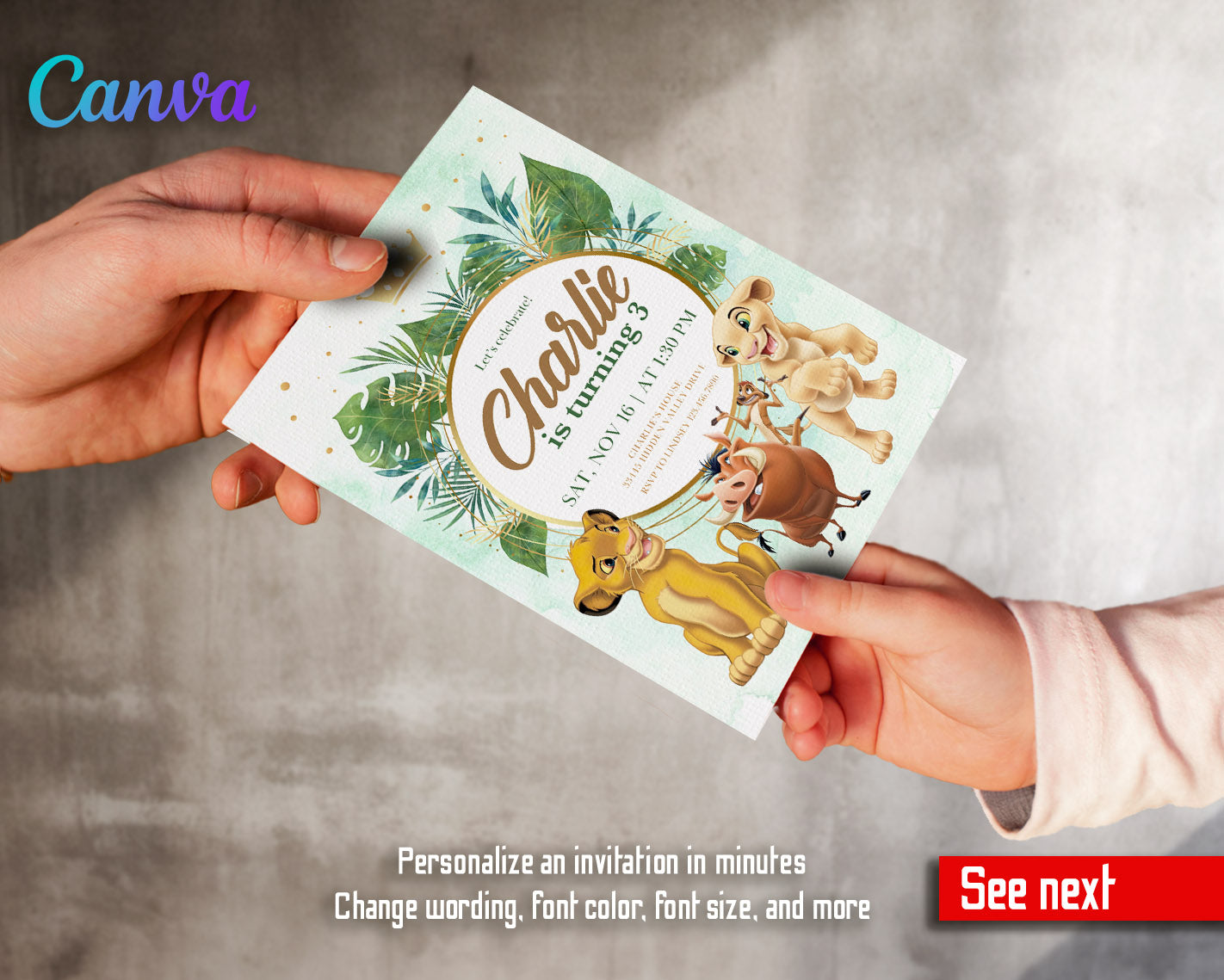 Lion King Simba customizable invitation template | Share or Print | | EK300