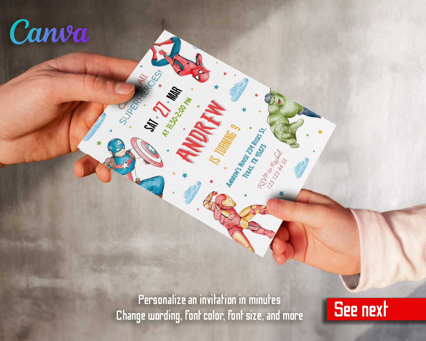 Avengers Marvel Superhero customizable invitation template | Share or Print | boy | EW966
