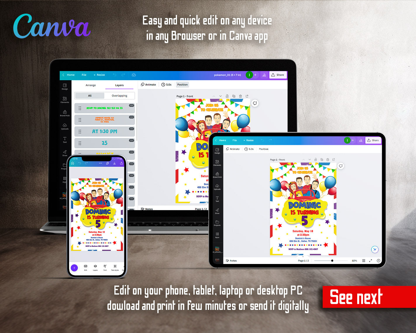 Wiggles One Finger One Thumb customizable invitation template | Share or Print | | VC875