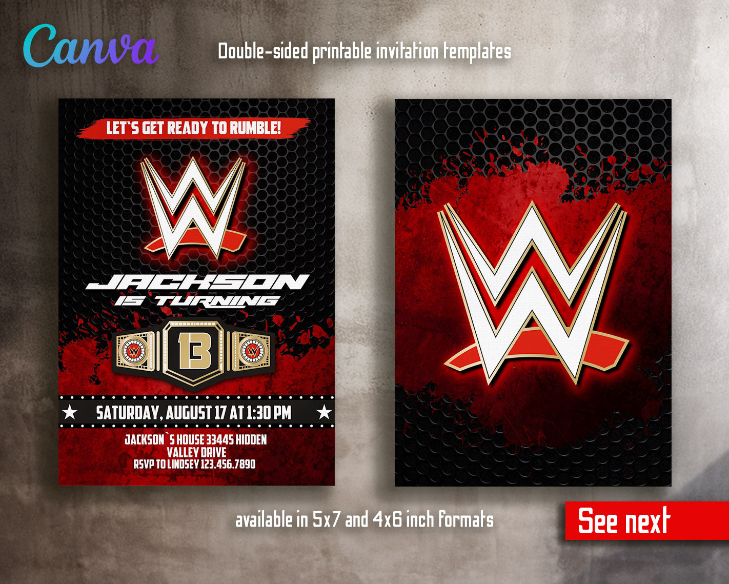 Wrestling WWE WrestleMania customizable invitation template | Share or Print | boy | HA090