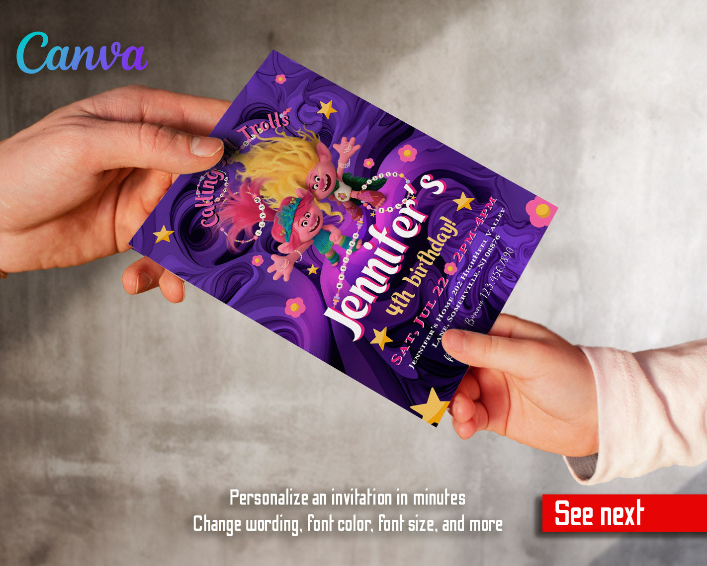 Trolls Poppy customizable invitation template | Share or Print | | WH957