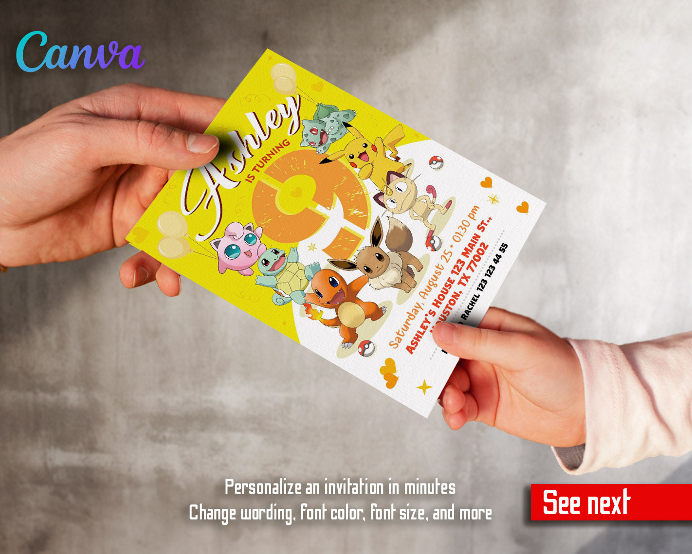Pokemon Pikachu customizable invitation template | Share or Print | | NV968