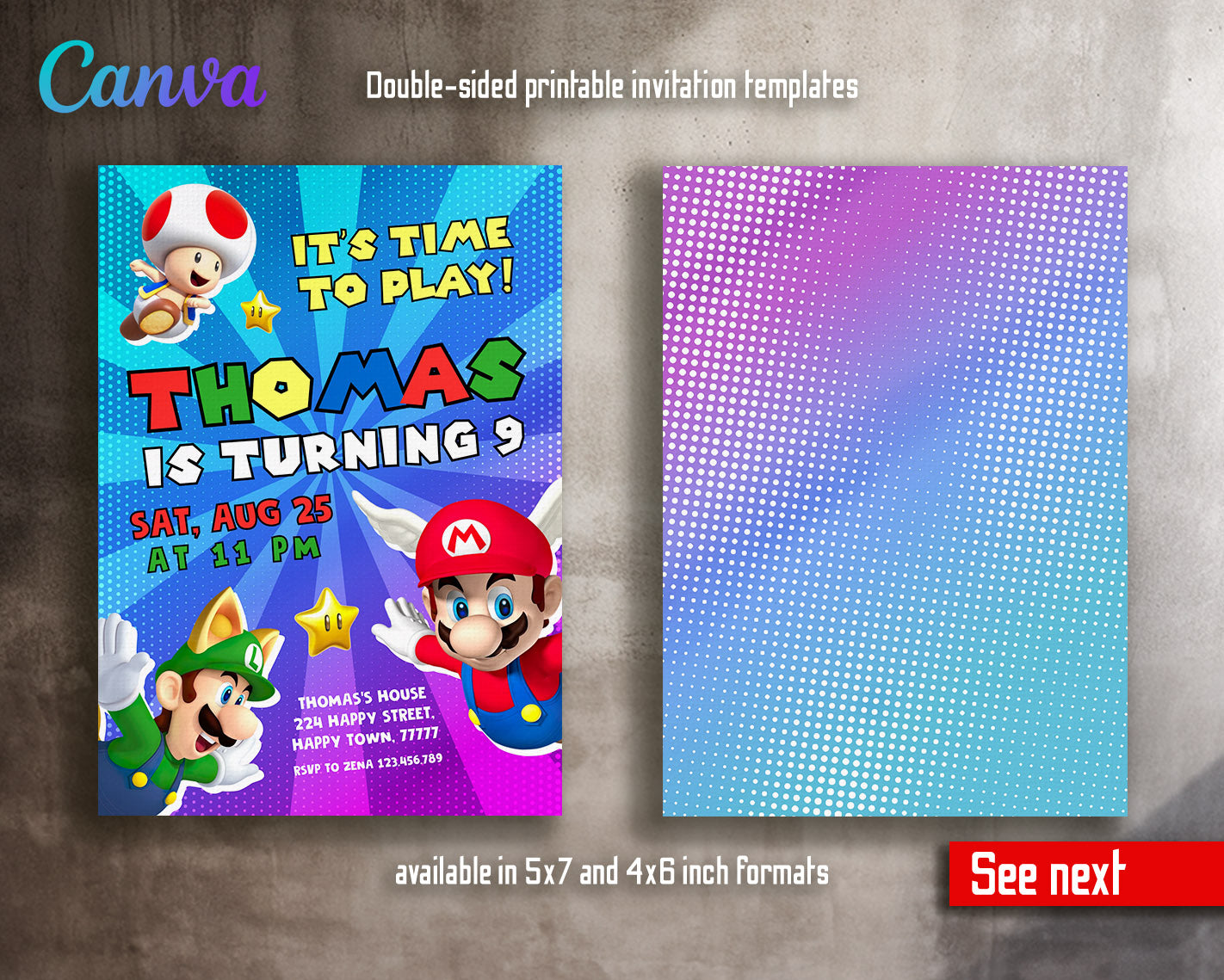 Super Mario Bros customizable invitation template | Share or Print | | VP496