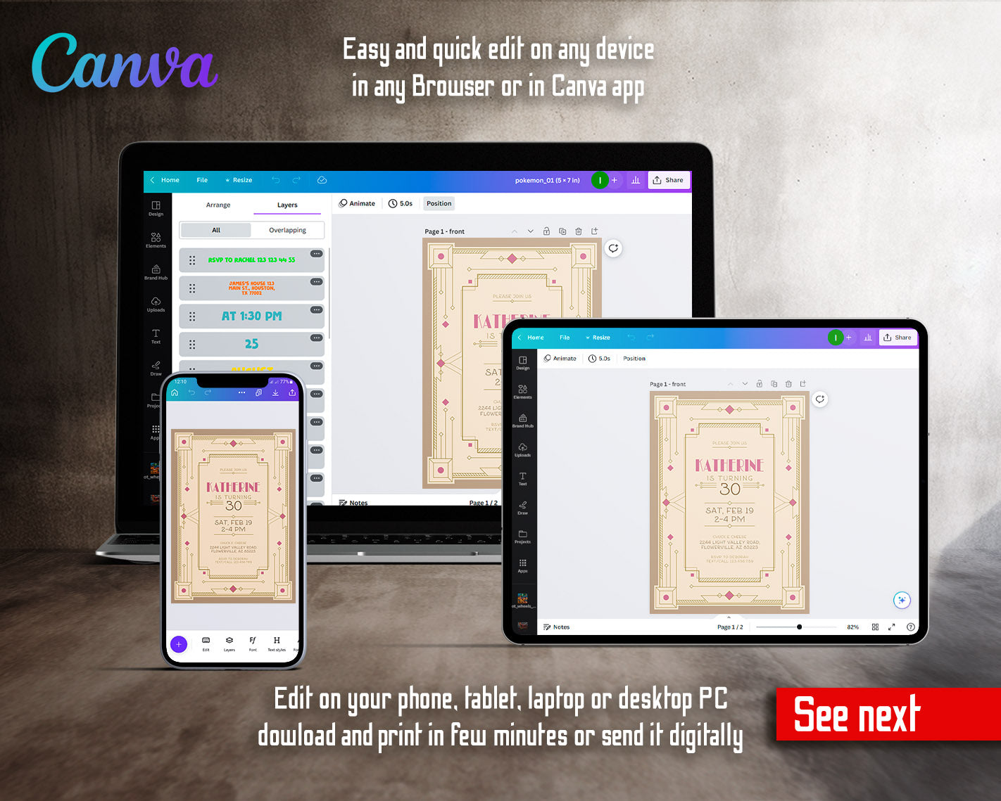 The Great Gatsby Art Deco customizable invitation template | Share or Print |  | XY303