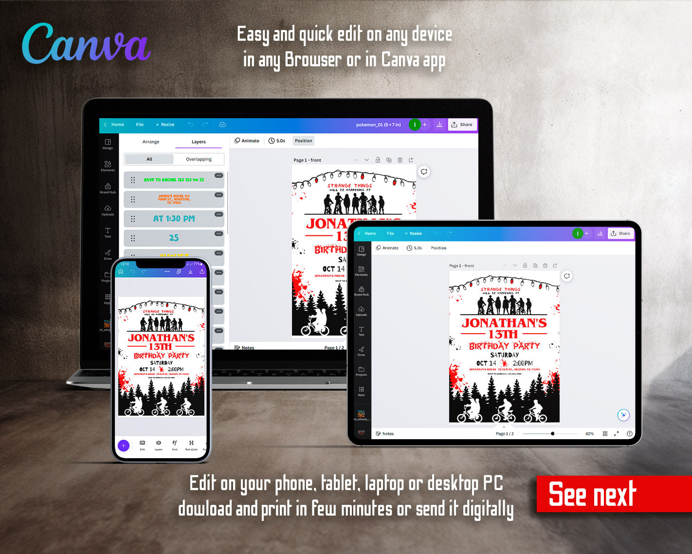 Stranger Things customizable invitation template | Share or Print | | VB958