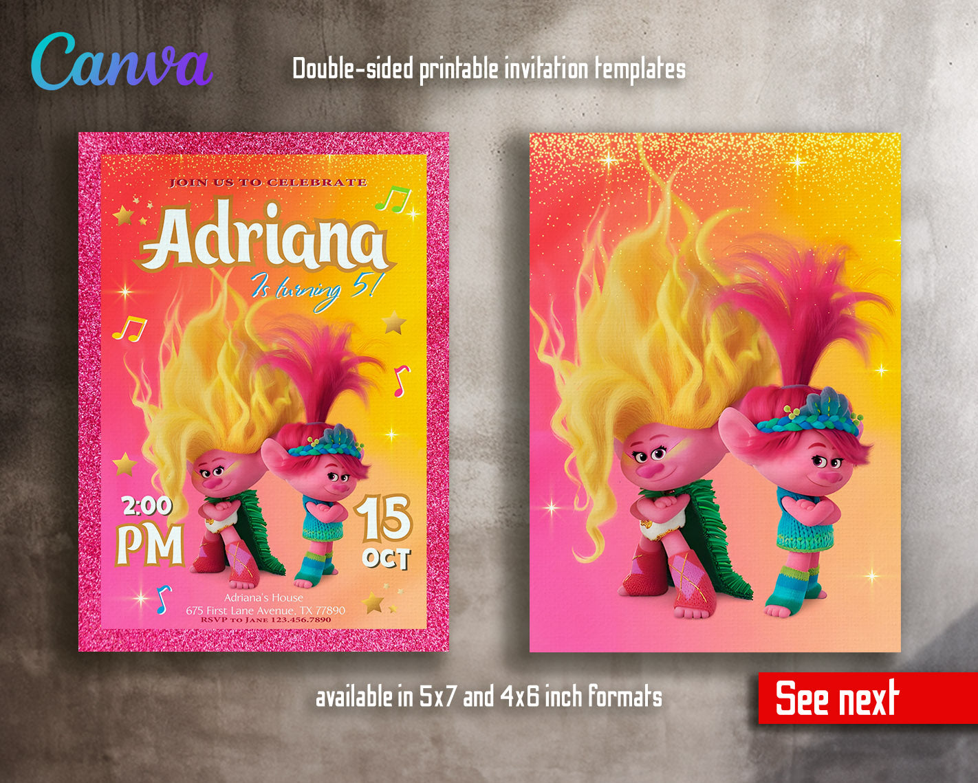 Trolls Poppy customizable invitation template | Share or Print | | XH779
